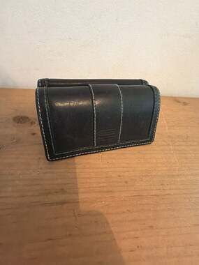 Coach Black Leather Wallet With White Stitching